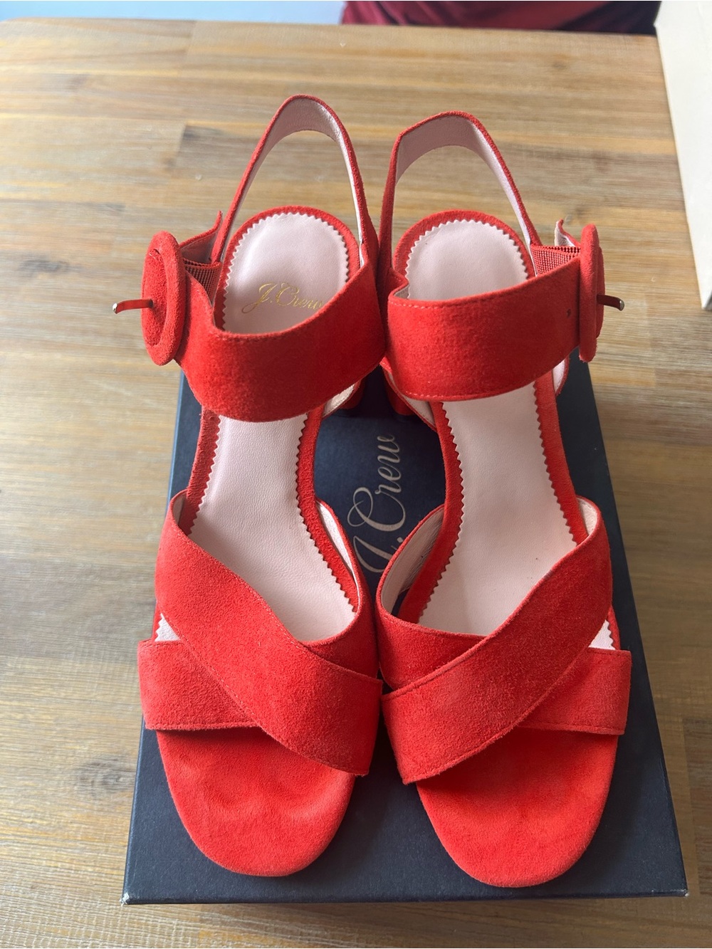 J Crew red penny suede sandals size 7.5